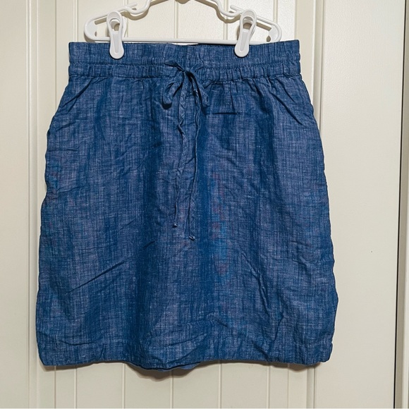 Talbots Linen Blend Lined Skirt Blue Pockets Drawstring Waist Athleisure Lounge - Picture 2 of 10